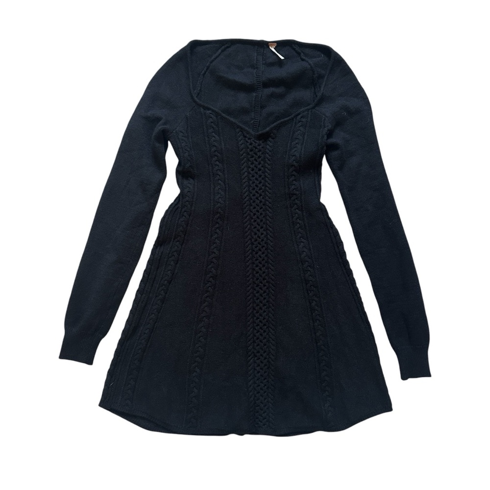 Free People Knit Back Cut Out Sweater Mini Dress‎ Black Size L